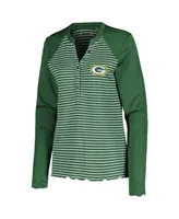 Women's Antigua Green Bay Packers Maverick Waffle Henley Long Sleeve T-shirt