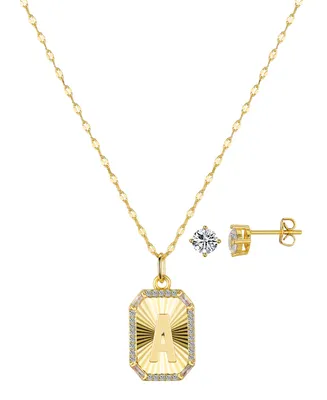 Unwritten Cubic Zirconia Initial Pendant Necklace and Stud Earring Set