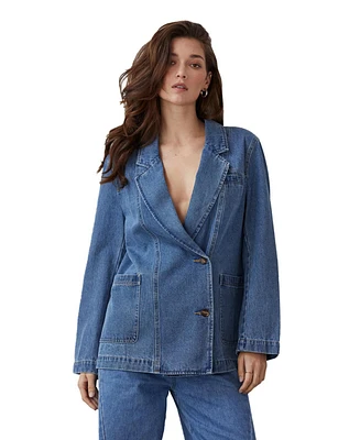 Women's Brandi Double Breasted Denim Blazer Jacket