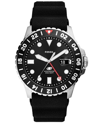 Fossil Men's Blue Gmt Black Silicone Watch 46mm