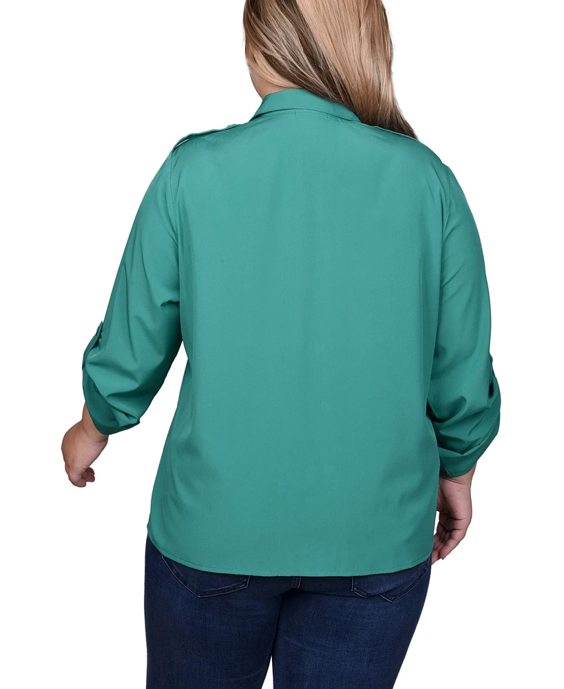 Ny Collection Plus 3/4 Sleeve Roll Tab Blouse