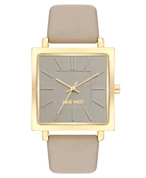 Nine West Women's Quartz Square Taupe Faux Leather Band Watch, 35mm