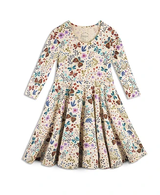 Mightly Toddler Girls Fair Trade Organic Cotton Print 3/4 Sleeve Twirl Dress