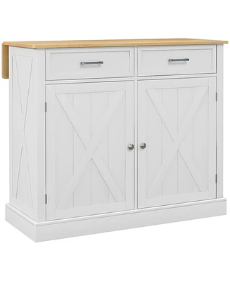 Homcom Kitchen Island with Drop Leaf Kitchen Cart, White