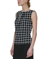 Calvin Klein Printed Pleat-Neck Blouse, Regular and Petite Sizes