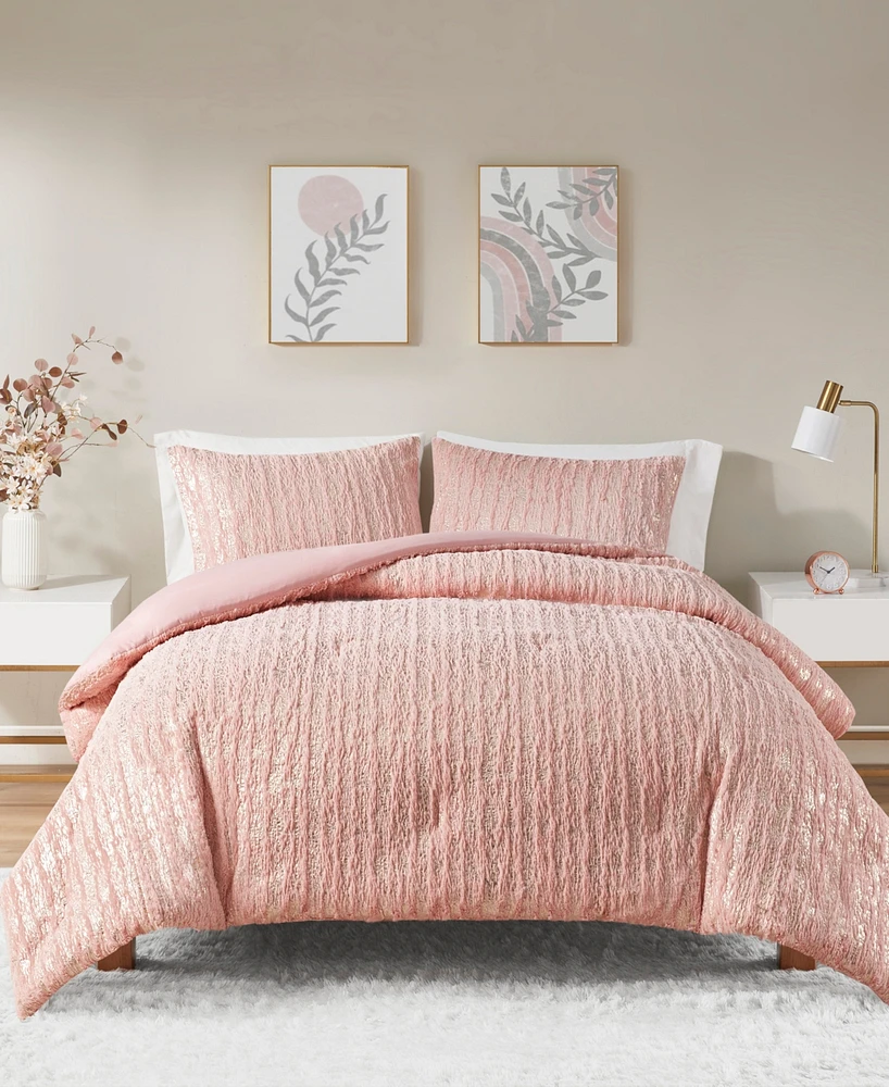 Intelligent Design Naomi Metallic Print Faux Fur 3 Piece Comforter Set