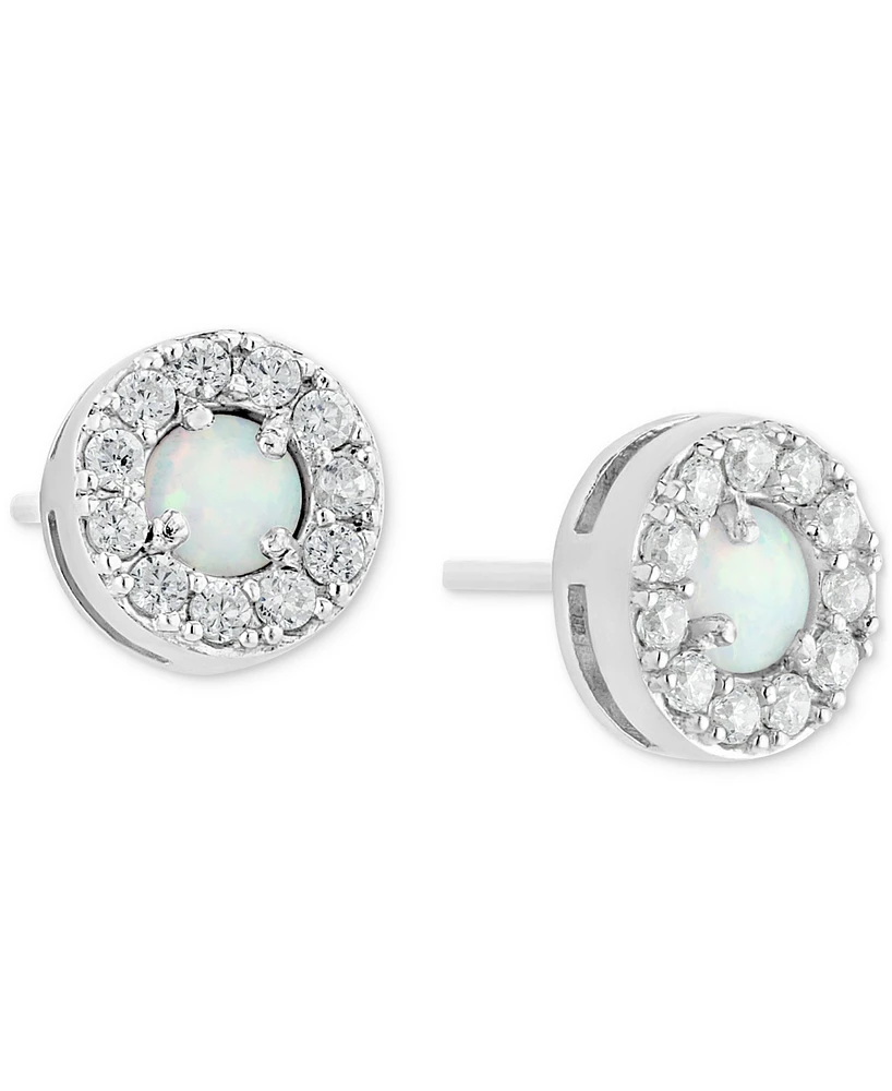 Simulated Opal & Cubic Zirconia Halo Stud Earrings (4MM) in Sterling Silver, Created for Macy's