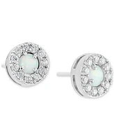 Simulated Opal & Cubic Zirconia Halo Stud Earrings (4MM) in Sterling Silver, Created for Macy's