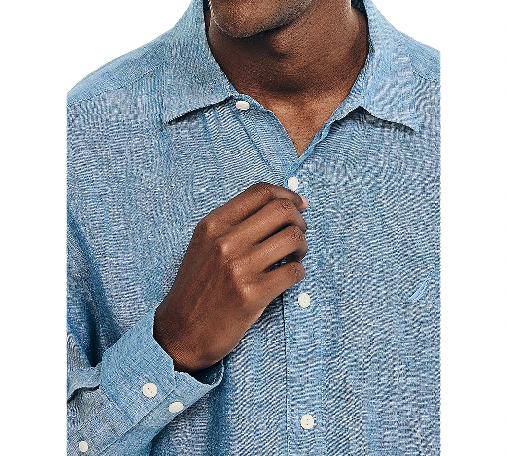 Nautica Men's Classic-Fit Long-Sleeve Button-Up Solid Linen Shirt