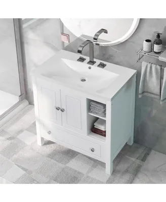 30" Bathroom Vanity Set with Solid Wood Frame & Ceramic Sink