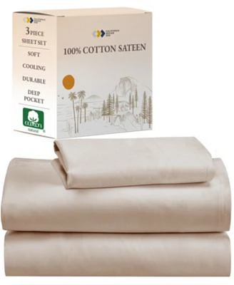 Soft 100 Cotton Sheets Set Cooling Durable Sateen Deep Pocket