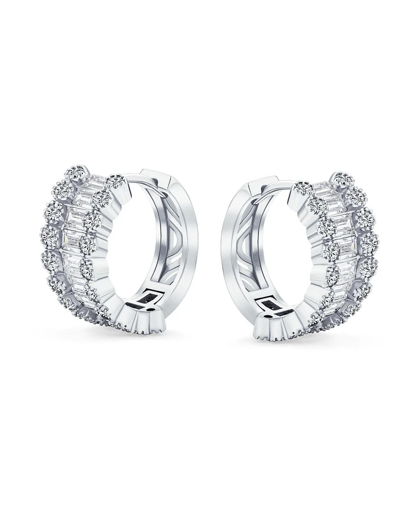 Bling Jewelry Cz Emerald Cut Bezel Set Milgrain Edge Cubic Zirconia Mini Hoop Huggie Earrings Gold Plated 0.5 Inch Diameter