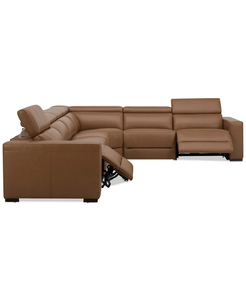 Nevio 157" 6-Pc. Leather Sectional with 2 Power Recliners and Headrests, Created For Macy's