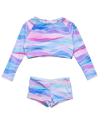 Toddler, Child Girls Water Hues Crop Ls Rash Top Set