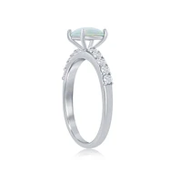 Sterling Silver Square Opal and Cz Ring