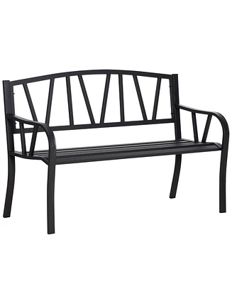 Outsunny Metal Garden Bench for 2 with Armrests, Backrest,