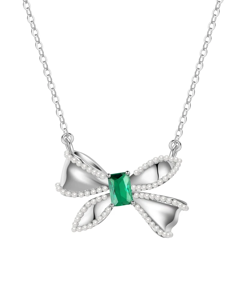 Macy's Imitation Pearl and Cubic Zirconia Bow Pendant Necklace