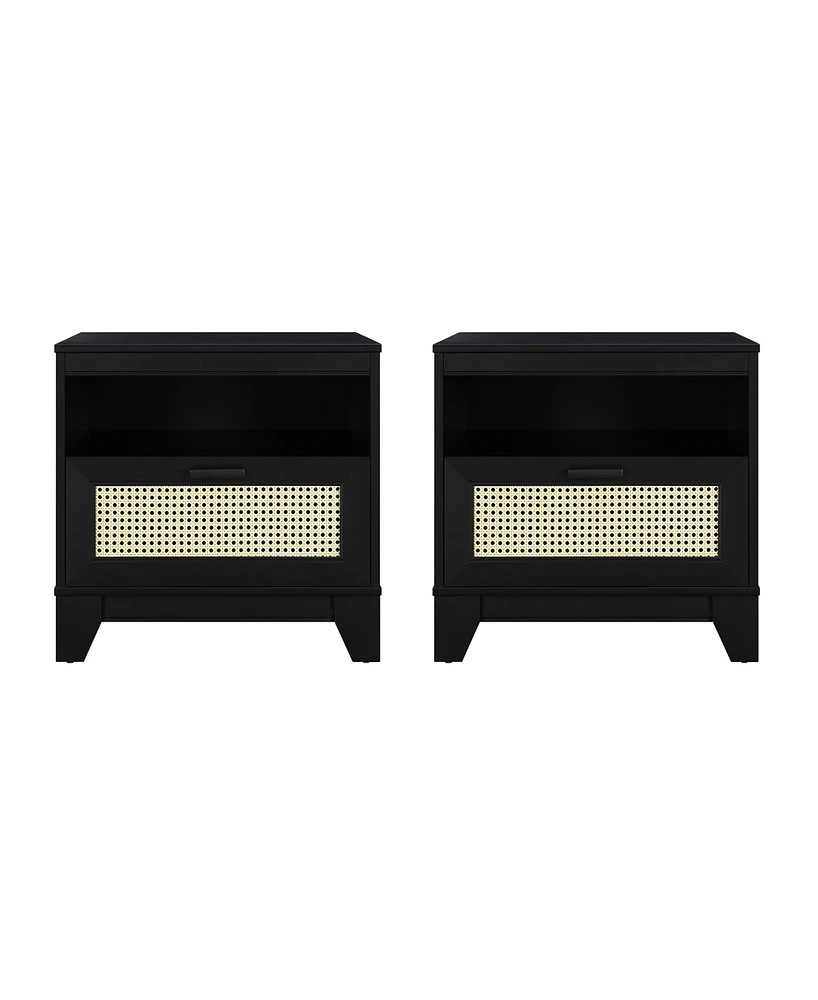 Manhattan Comfort Sheridan 2-Piece Medium Density Fibreboard 1-Drawer Cane Nightstand Set