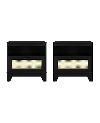 Manhattan Comfort Sheridan 2-Piece Medium Density Fibreboard 1-Drawer Cane Nightstand Set