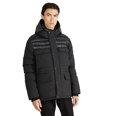 Mikkel Mixed Media Parka Coat with Detachable Inner Hood