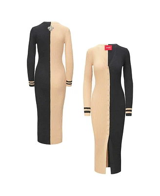 Women's Staud Gold, Black New Orleans Saints Shoko Knit Button-Up Sweater Dress