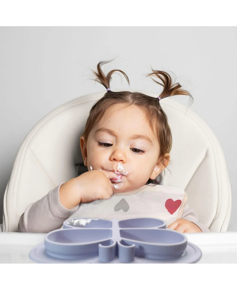 Kushies Silicone Divided Suction Plate, Unbreakable, Microwave Safe, Purple Butterfly