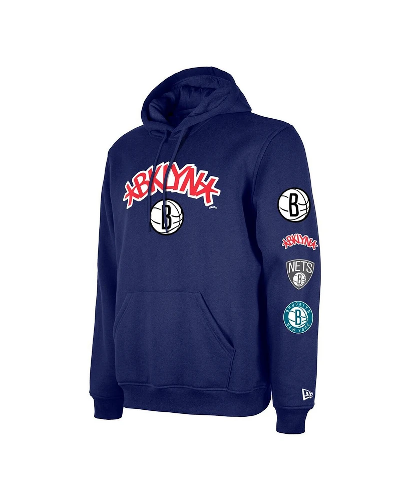 Men's New Era Blue Brooklyn Nets Big and Tall 2023/24 City Edition Jersey Pullover Hoodie