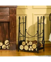 Outsunny 18" 2-Tier Firewood Log Wood Storage Rack & Accessories