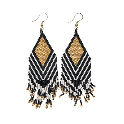 Ink + Alloy Dottie Beaded Fringe Earrings Black