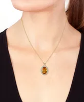Effy Citrine (9-1/5 ct .t.w.) & Diamond (7/8 ct. t.w.) Halo 18" Pendant Necklace in 14k Gold