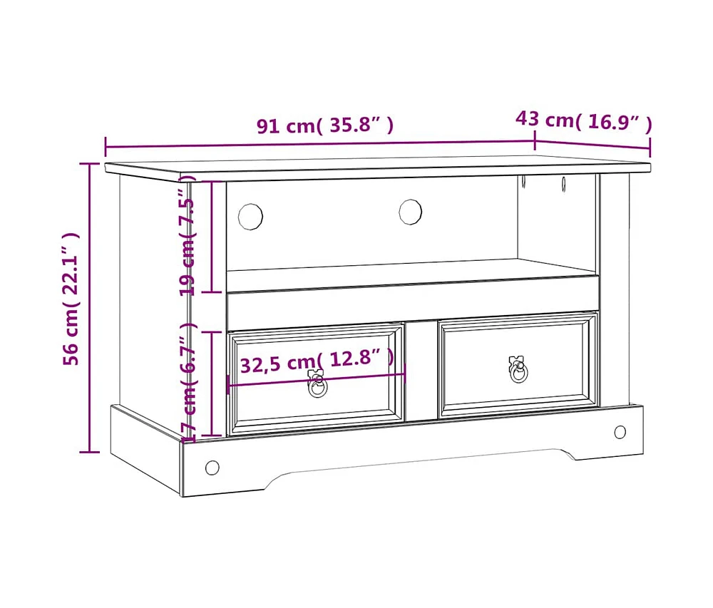 Tv Stand Mexican Pine Corona Range 35.8"x16.9"x22"