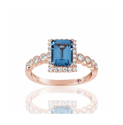 Suzy Levian Rose Sterling Silver Aqua & White Cubic Zirconia Ring