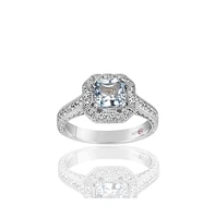 Suzy Levian Sterling Silver Asscher Cut Cubic Zirconia Aquamarine Engagement Ring