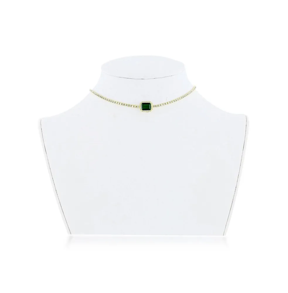 Sterling Silver Asscher-Cut Emerald Cz Tennis Choker - Gold Plated