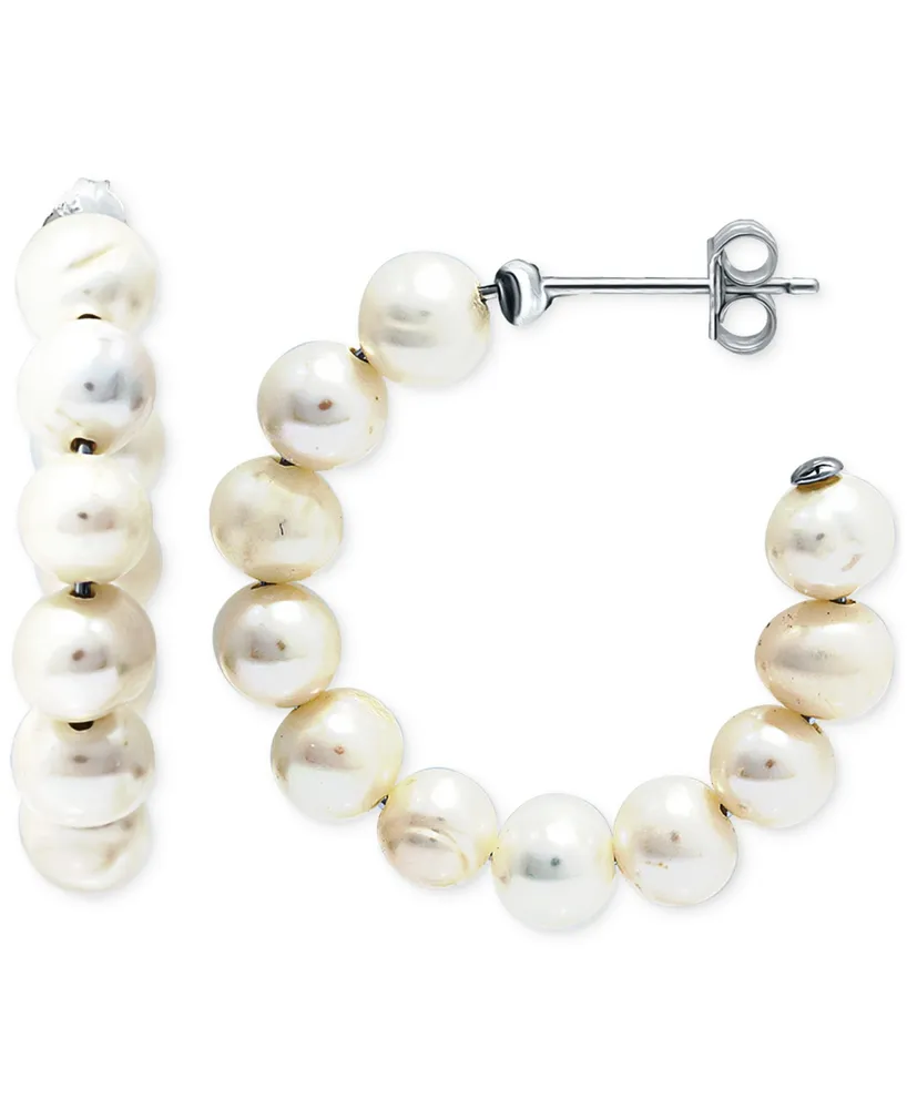 Giani Bernini Cultured Freshwater Pearl (5mm) Small Hoop Earrings in Sterling Silver, 1", Created for Macy's