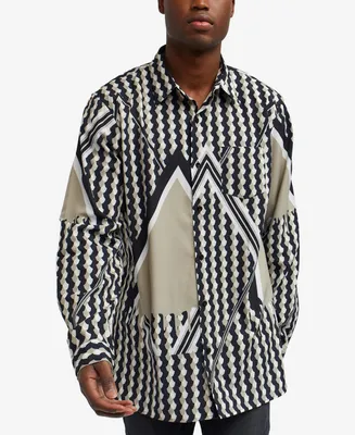 Reason Men's Geo Print Long Sleeves Woven Shirt
