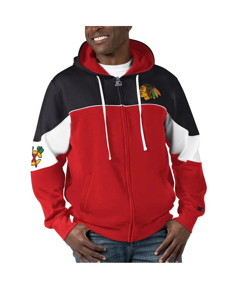 Men's Starter Red, Black Chicago Blackhawks Power Forward Full-Zip Hoodie
