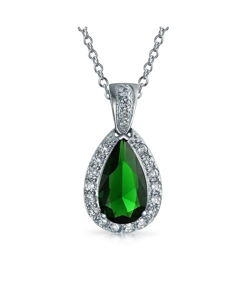 Bling Jewelry Classic Large Pear Shape Solitaire Teardrop Halo 15CTW Cz Cubic Zirconia Pendant Necklace Silver Plated