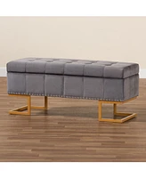Baxton Studio Ellery Luxe and Glam Velvet Fabric Upholstered and Finished Metal Storage Ottoman