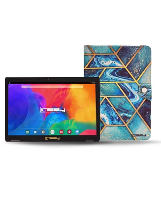 New Linsay 10.1" Tablet Octa Core 128GB Bundle with "Art and Ocean" Defender Case Newest Android 14 Google Certified