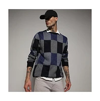 Campus Sutra Men's Blue Block Check Pullover Sweater