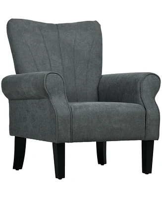 Homcom Fabric Accent Chair, Modern Armchair with Wood Legs, Dark Gray