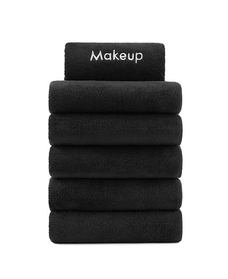 Makeup Remover Fingertip Towels (Pack of 6), Soft Coral Fleece Microfiber Washcloths for Make Up, Embroidered, 11 x 17 in.