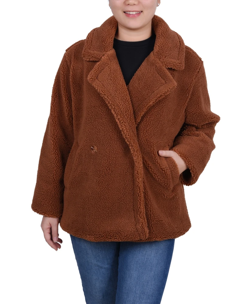 Ny Collection Women's Long Sleeve Double Breasted Sherpa Jacket