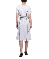 Ny Collection Women's Short Sleeve Piped Detail Dress