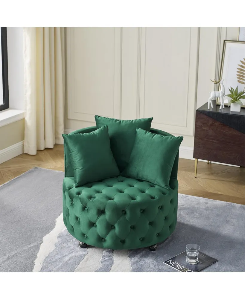 Streamdale Furniture Green velvet swivel chair with 3 pillows & wheels