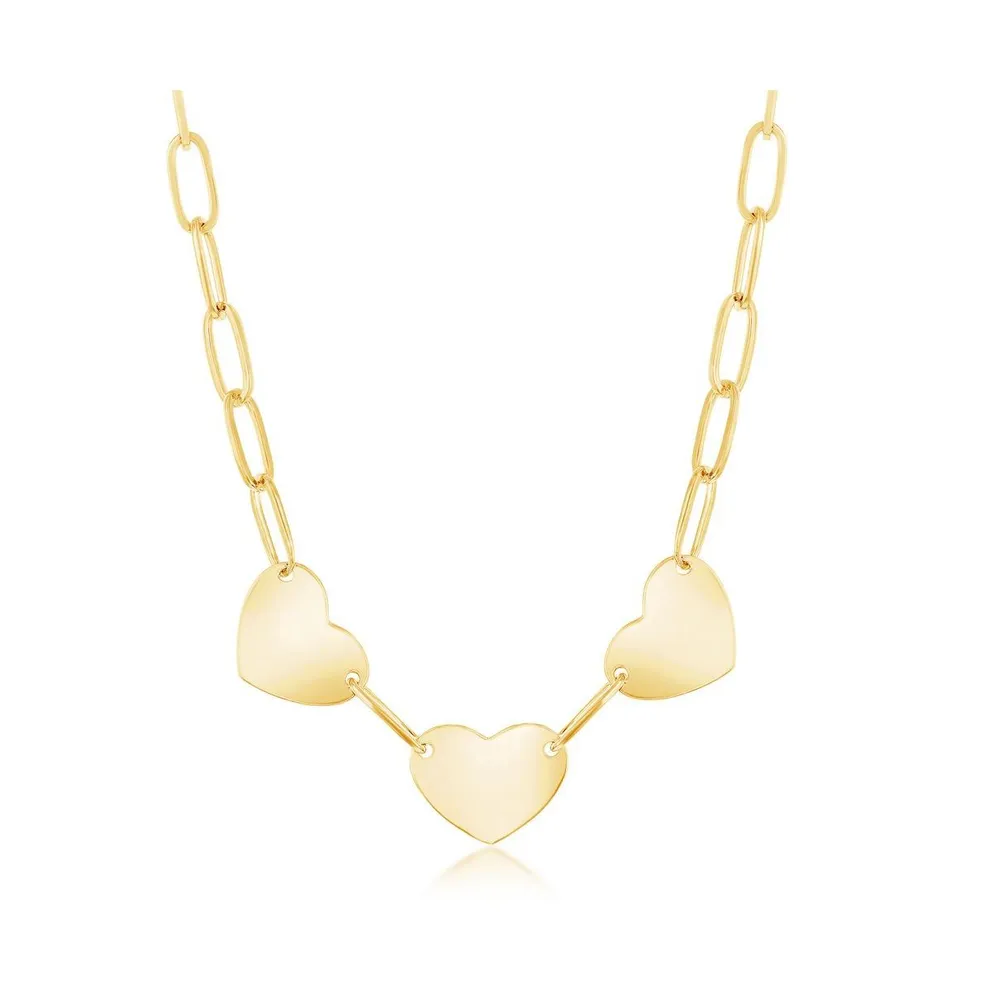 Sterling Silver or Gold Plated Over Triple Heart Paperclip Necklace