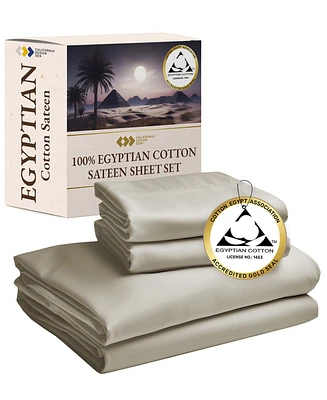 Certified Luxury 100% Egyptian Cotton Sheets, California King Sheet Set, 4 Piece Deep Pocket Bed Sheets Sateen Cooling for Hot Sleepers by