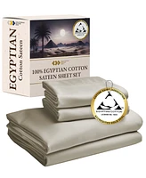 Certified Luxury 100% Egyptian Cotton Sheets, California King Sheet Set, 4 Piece Deep Pocket Bed Sheets Sateen Cooling for Hot Sleepers by