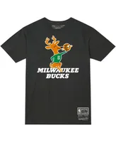 Men's and Women's Mitchell & Ness Black Milwaukee Bucks Hardwood Classics Mvp Throwback Logo T-shirt